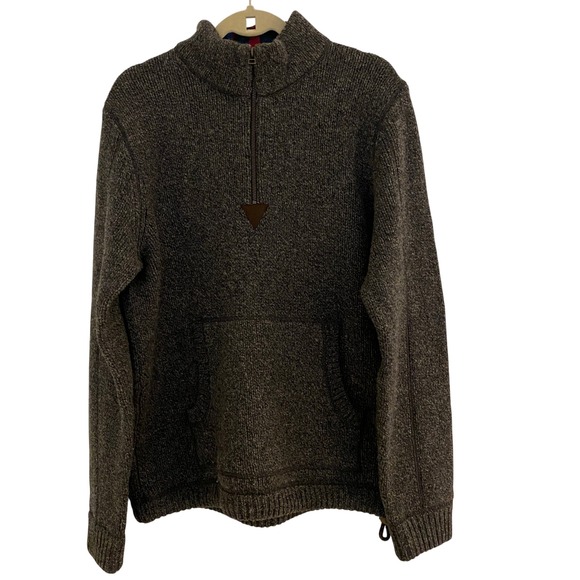 LL Bean 100% Lambswool Quarter Zip Sweater Charcoal Gray Large Cabin Blokecore
